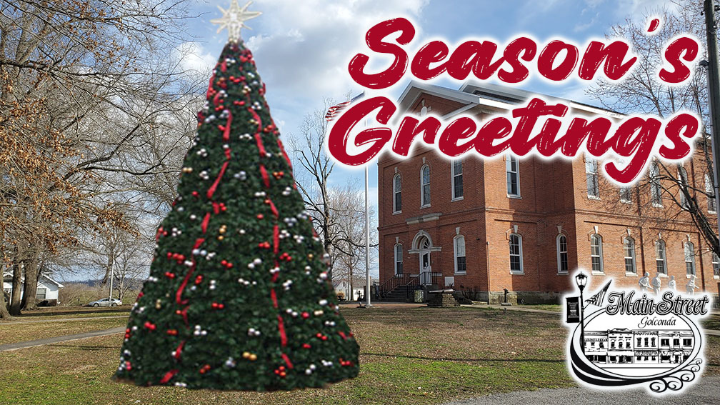 A photo rendering of the 26 foot tall Christmas tree on the Pope County Courthouse lawn as part of the Golconda Hometown Christmas Celebration